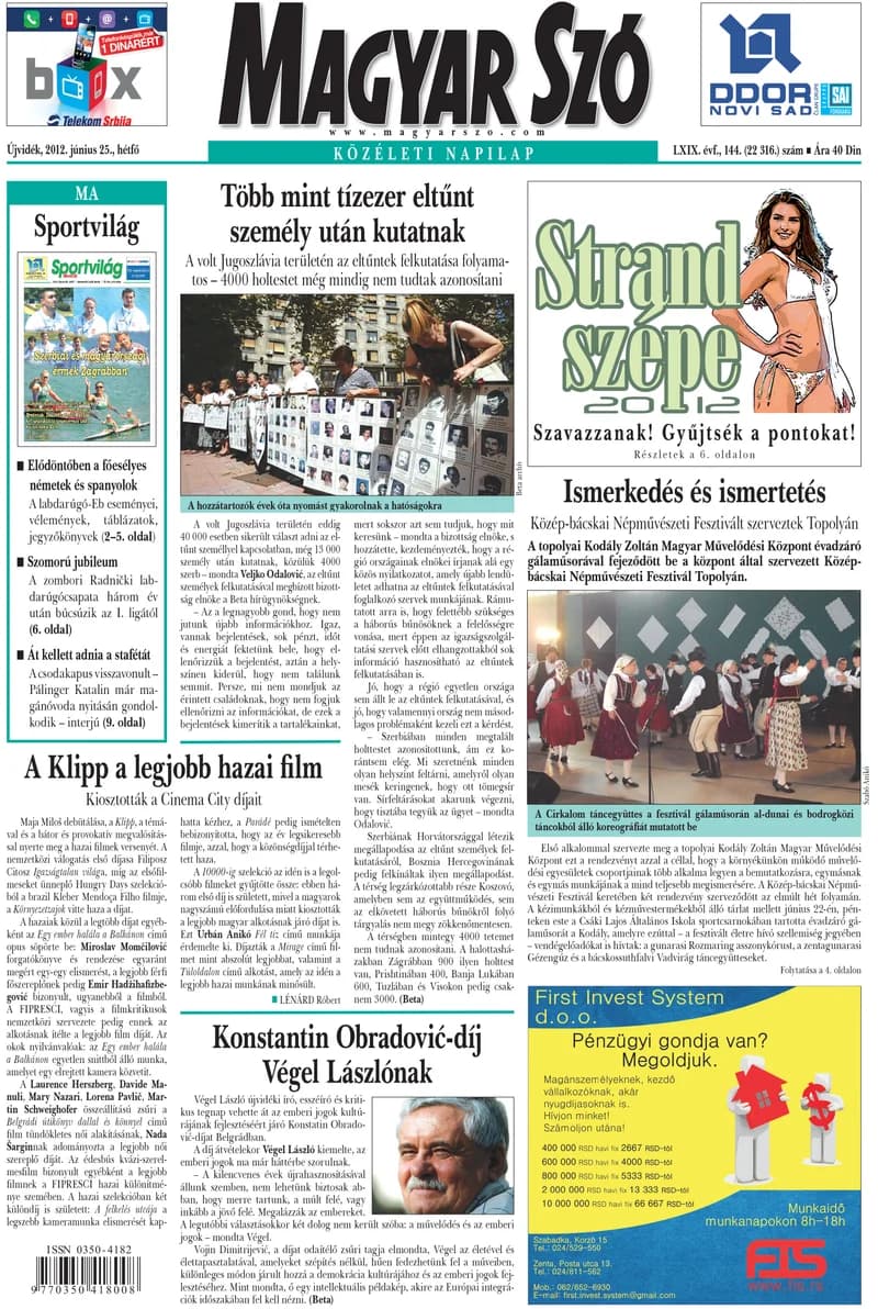 Magyar Szó, 69. évf. 2012. június 25. 144. sz. 1–16. oldal