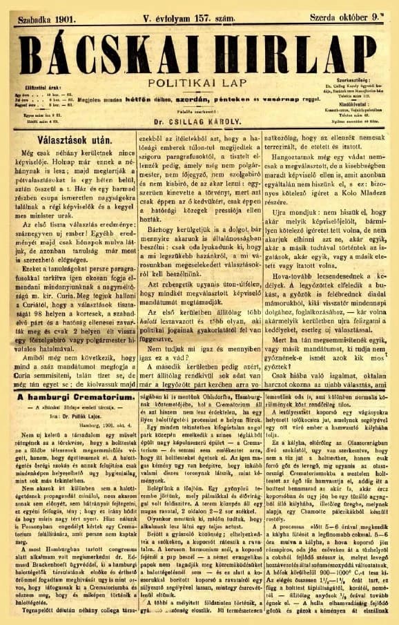 Bácskai Hirlap, 5. évf. 1901. október 9. 157. sz.