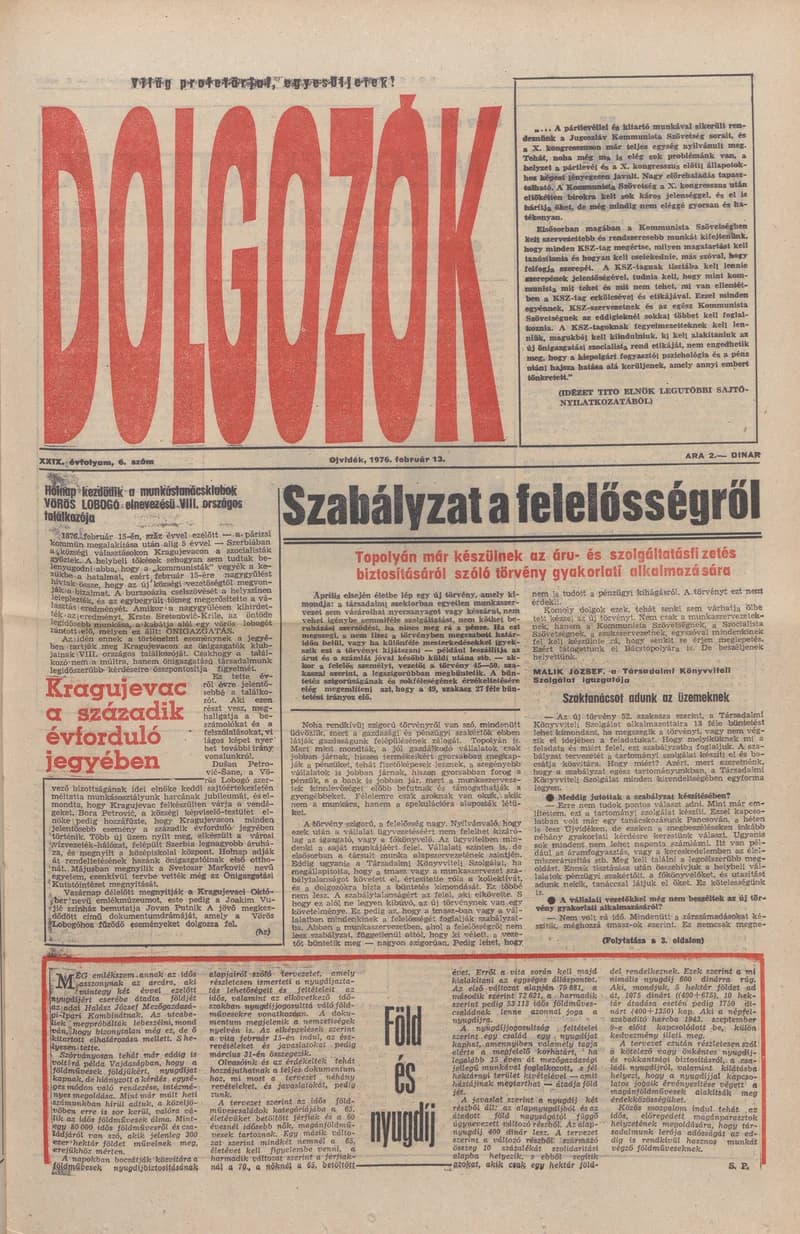 Dolgozók, 30. évf. 1976. február 13. 6. sz.