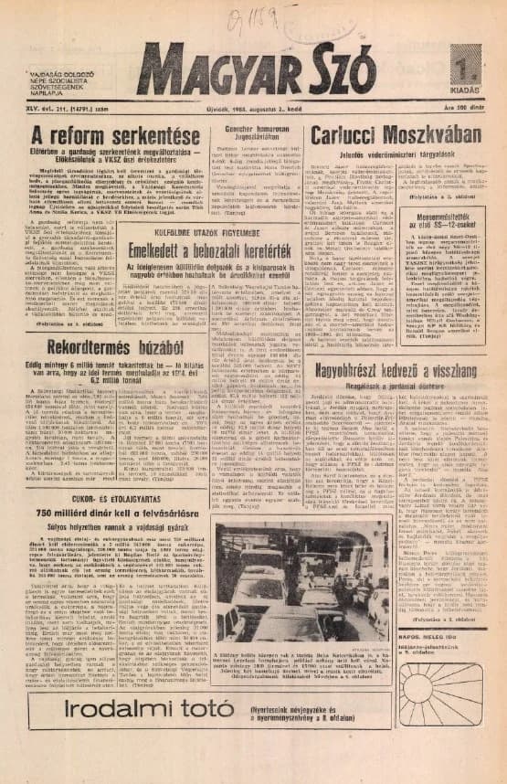 Magyar Szó, 45. évf. 1988. augusztus 2. 211. sz. 1–16. oldal
