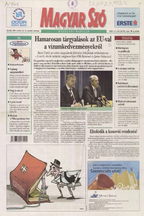 Magyar Szó, 63. évf. 2006. október 14. – 15. 240. sz. 1–28. oldal