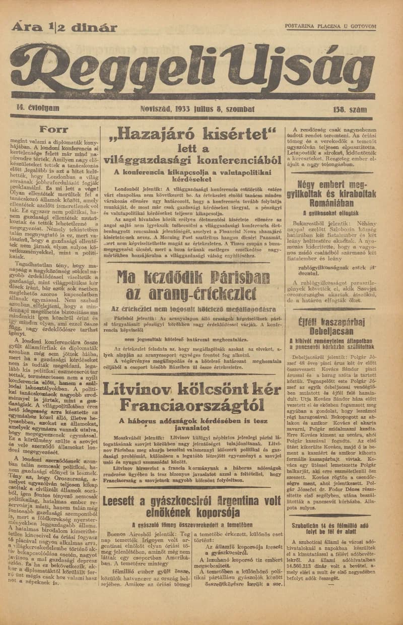 Reggeli Újság, 14. évf. 1933. július 8. 158. sz.