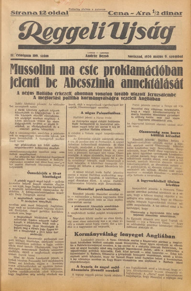 Reggeli Újság, 17. évf. 1936. május 9. 109. sz.