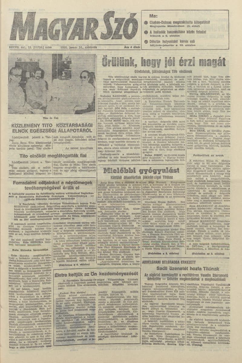 Magyar Szó, 37. évf. 1980. január 24. 22. sz. 1–20. oldal