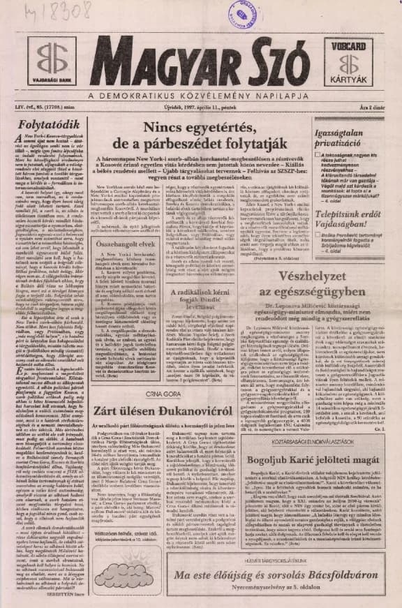 Magyar Szó, 54. évf. 1997. április 11. 85. sz. 1–16. oldal
