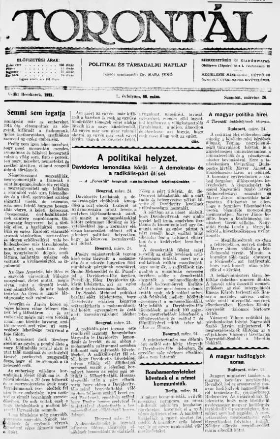 Torontál, 50. évf. 1921. március 26. 66. sz.