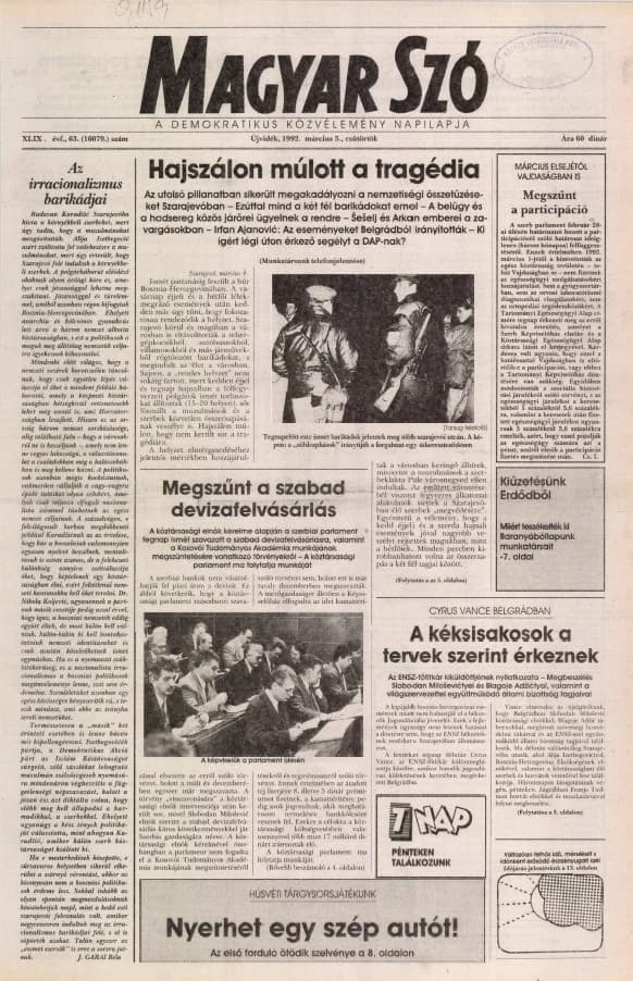 Magyar Szó, 49. évf. 1992. március 5. 63. sz. 1–16. oldal