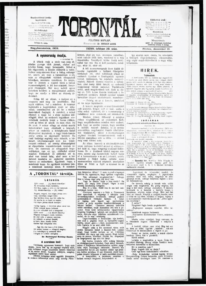 Torontál, 38. évf. 1909. december 10. 281. sz.
