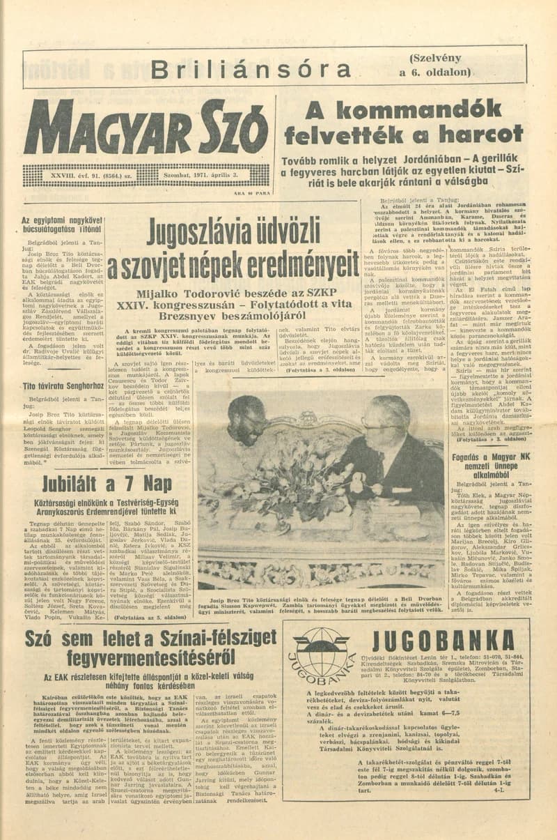 Magyar Szó, 28. évf. 1971. április 3. 91. sz. 1–20. oldal