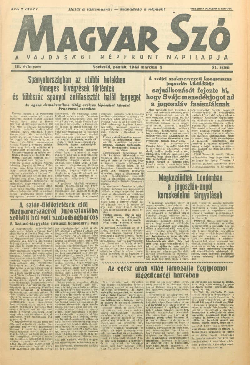 Magyar Szó, 3. évf. 1946. március 1. 51. sz. 1–6. oldal