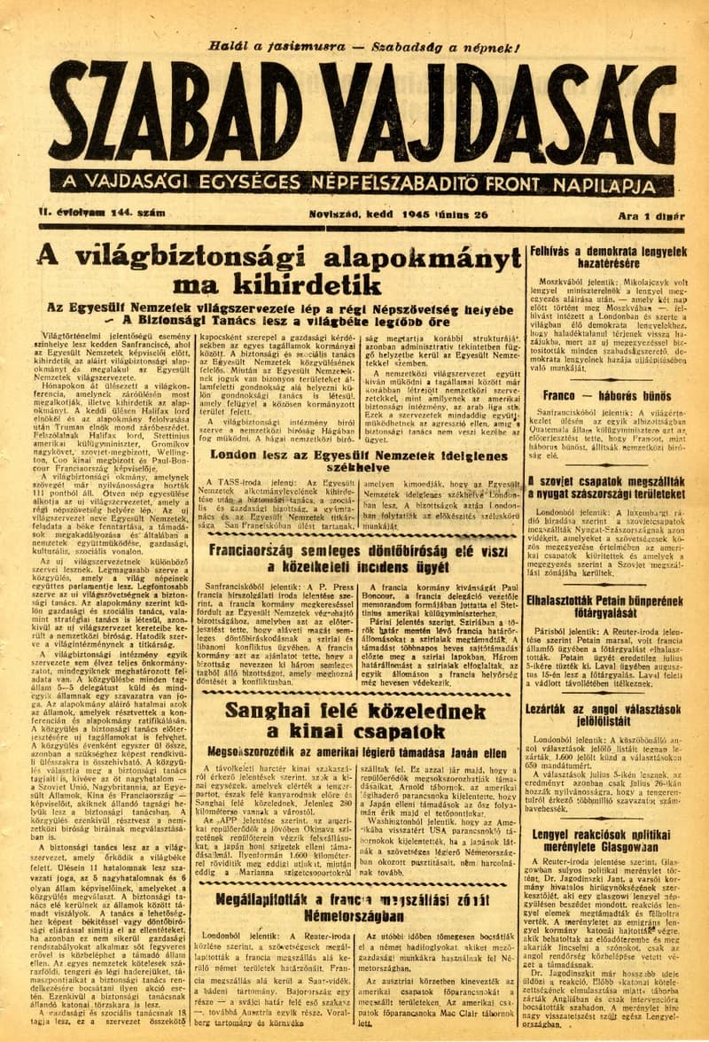 Szabad Vajdaság, 2. évf. 1945. június 26. 144. sz.