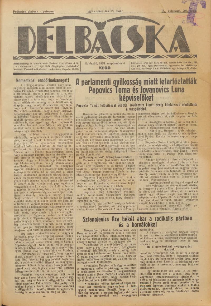 Délbácska, 9. évf. 1928. szeptember 4. 206. sz.