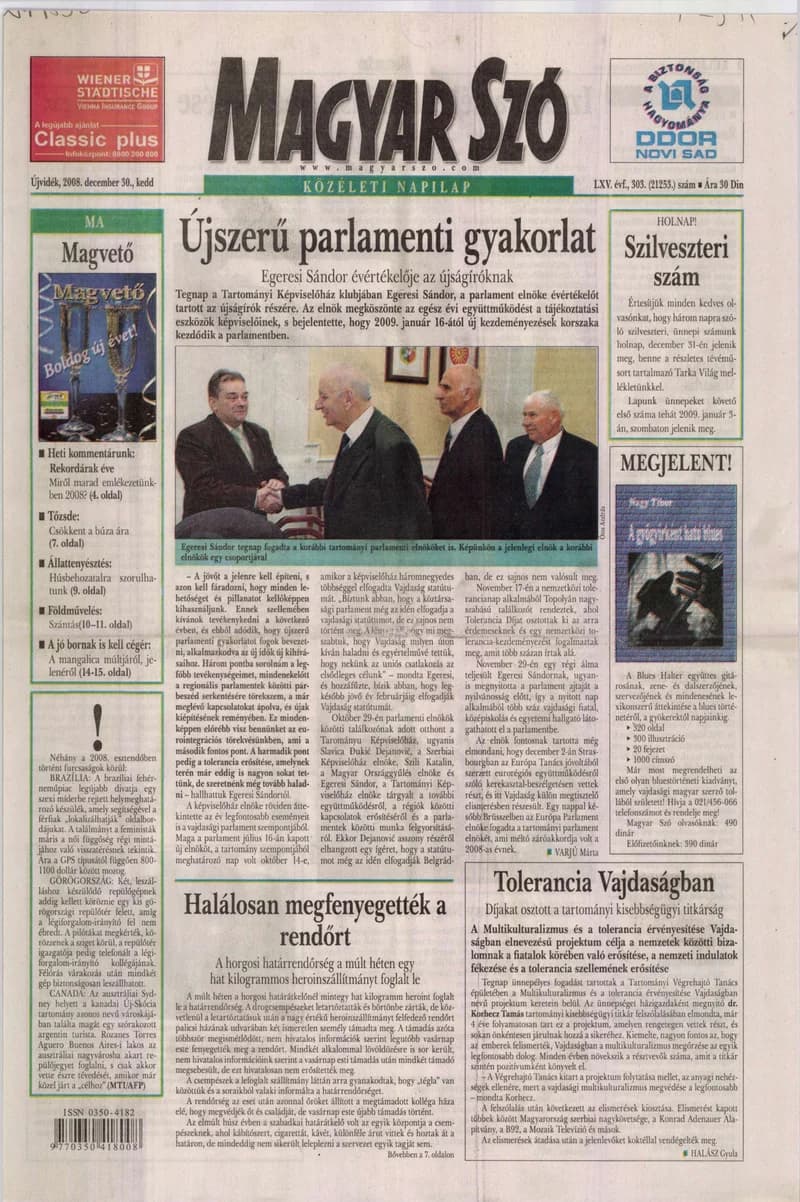 Magyar Szó, 65. évf. 2008. december 30. 303. sz. 1–20. oldal