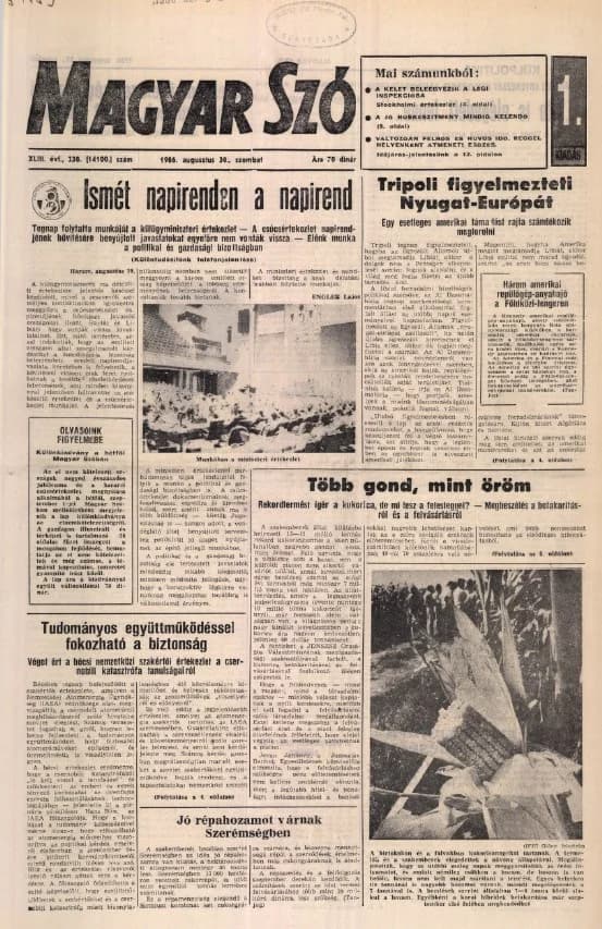 Magyar Szó, 43. évf. 1986. augusztus 30. 238. sz. 1–24. oldal