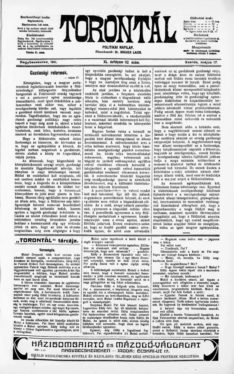 Torontál, 40. évf. 1911. május 17. 112. sz.
