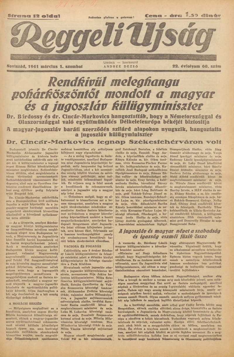 Reggeli Újság, 22. évf. 1941. március 1. 60. sz.