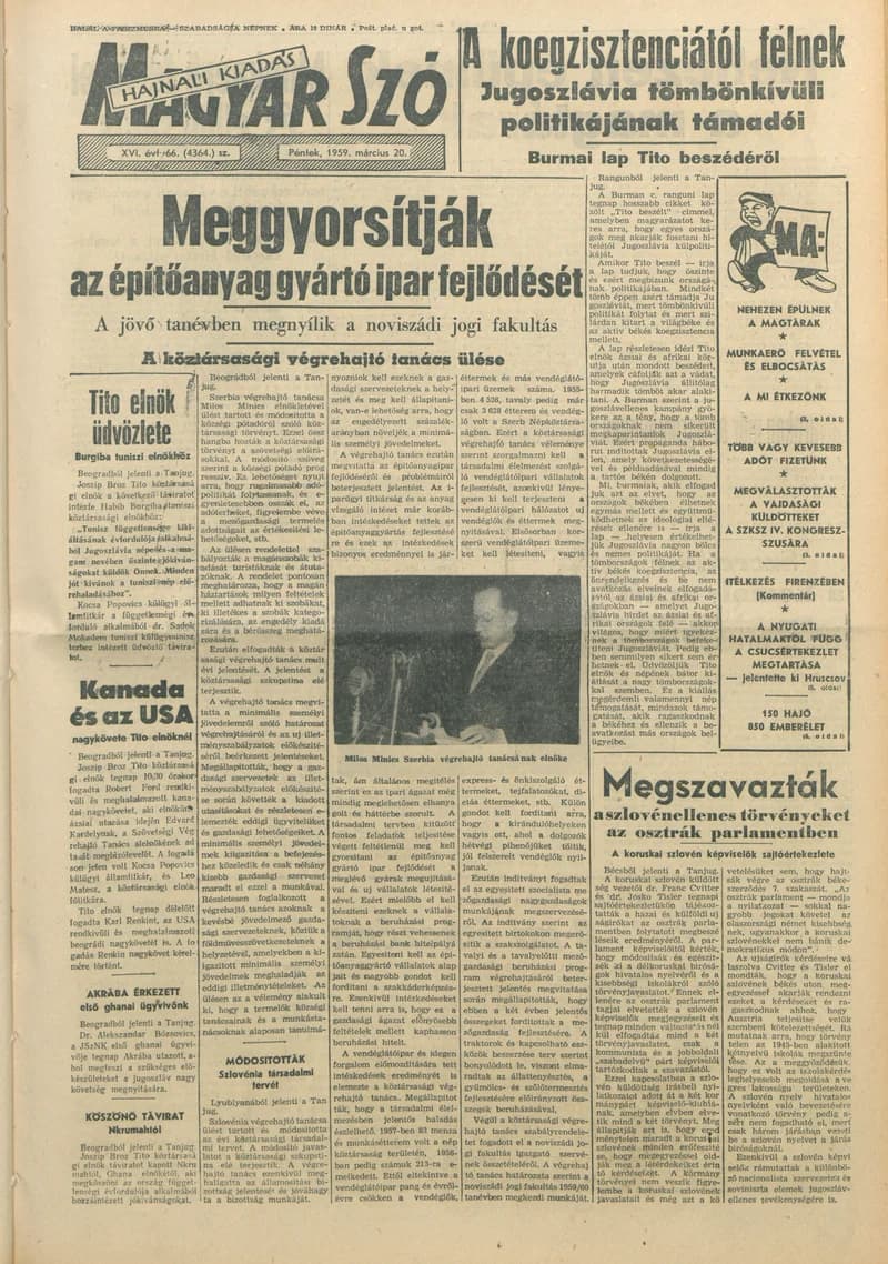 Magyar Szó, 16. évf. 1959. március 20. 66. sz. 1–22. oldal