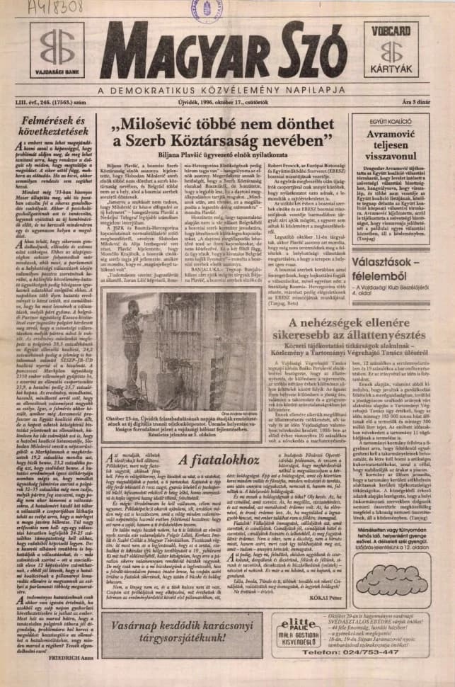 Magyar Szó, 53. évf. 1996. október 17. 246. sz. 1–16. oldal