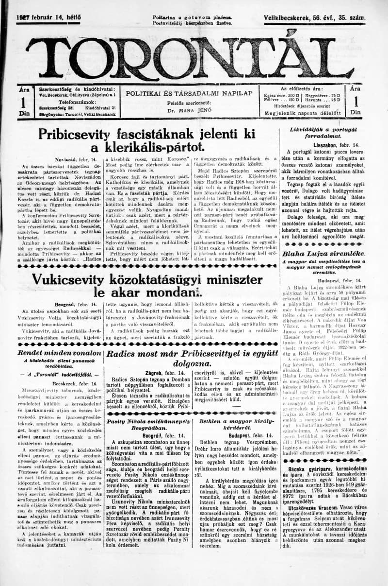 Torontál, 56. évf. 1927. február 14. 35. sz.
