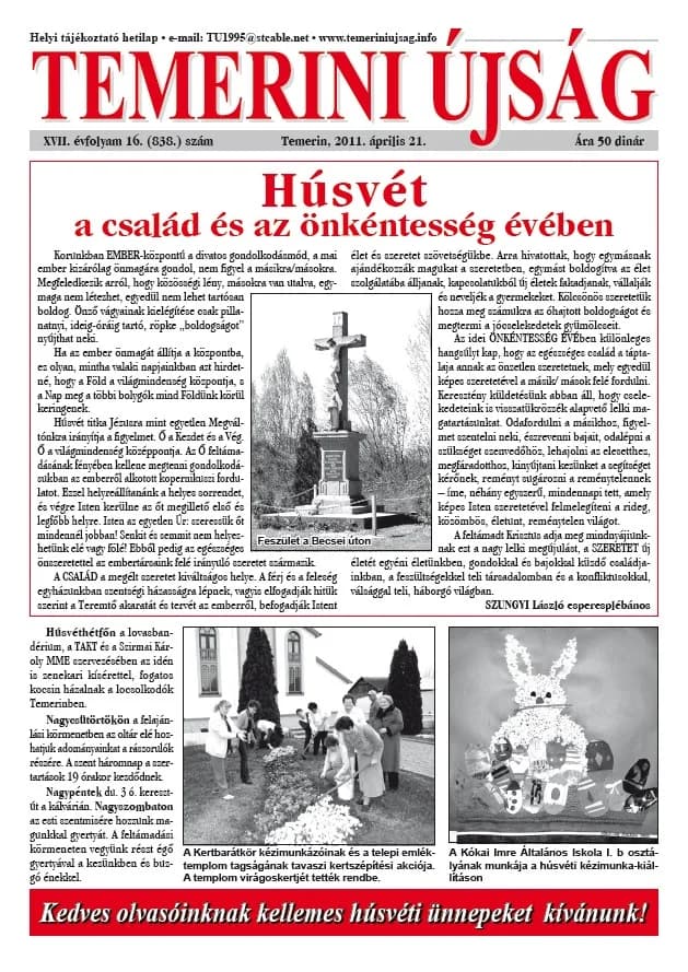 Temerini Újság, 17. évf. 2011. április 21. 16. sz.