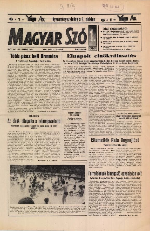 Magyar Szó, 44. évf. 1987. július 2. 179. sz. 1–16. oldal