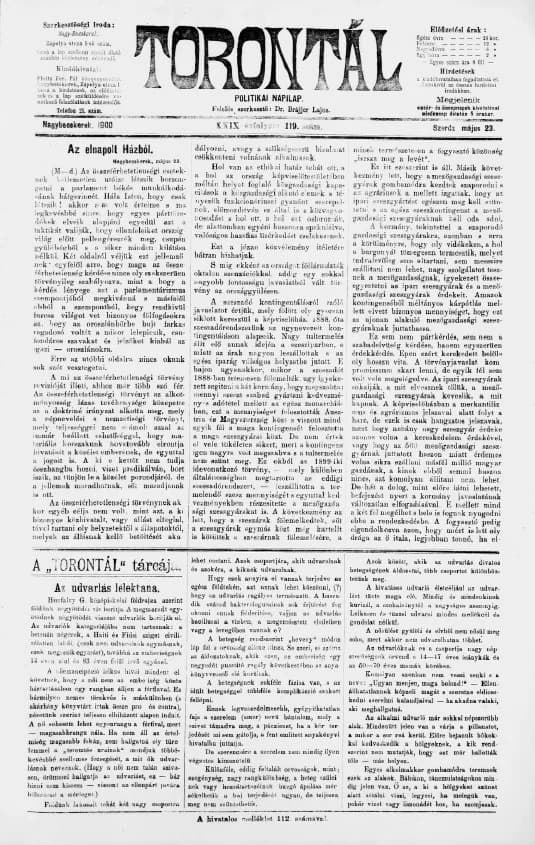 Torontál, 29. évf. 1900. május 23. 119. sz.