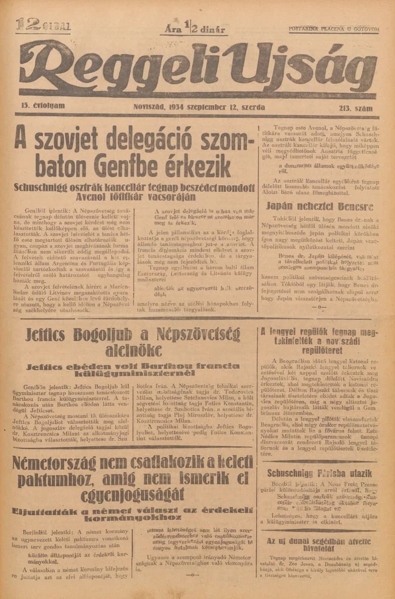 Reggeli Újság, 15. évf. 1934. szeptember 12. 213. sz.