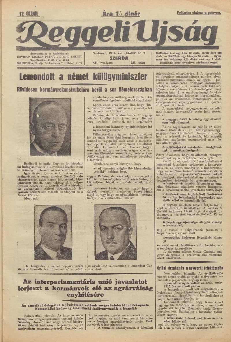 Reggeli Újság, 12. évf. 1931. október 7. 235. sz.
