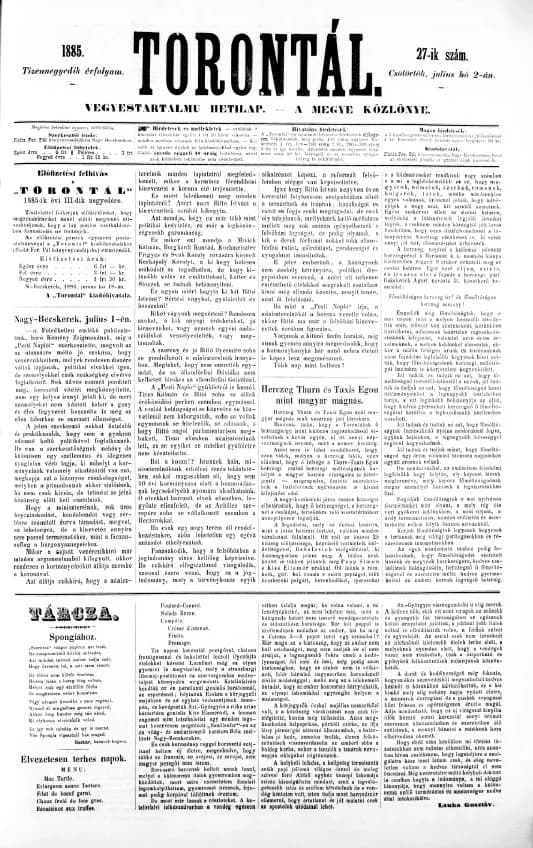 Torontál, 14. évf. 1885. július 2. 27. sz.