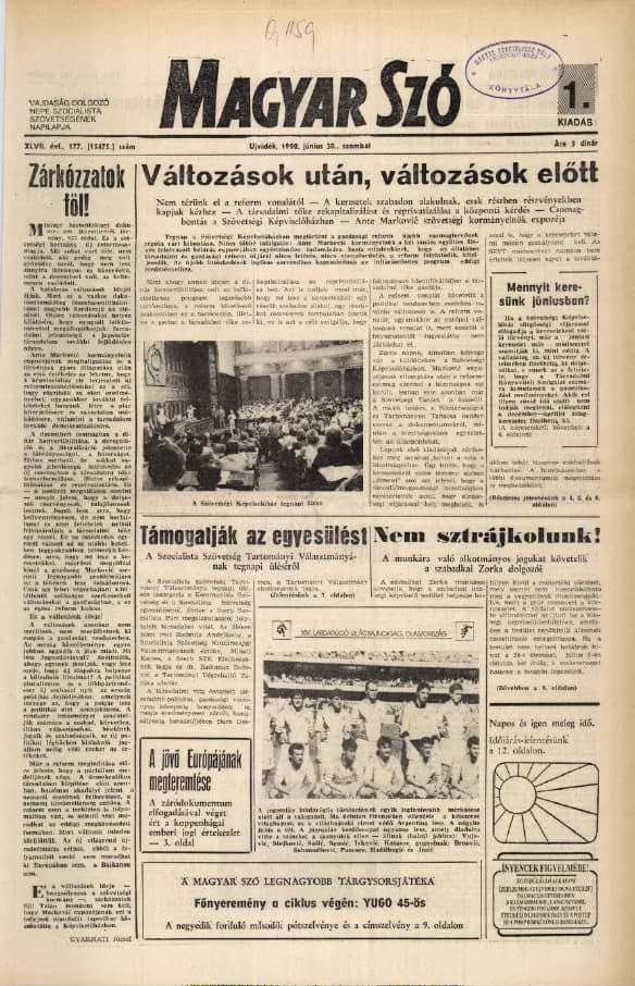 Magyar Szó, 47. évf. 1990. június 30. 177. sz. 1–24. oldal