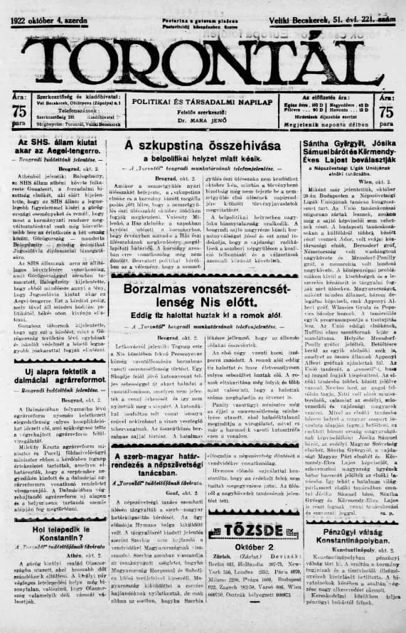 Torontál, 51. évf. 1922. október 4. 221. sz.