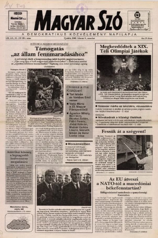 Magyar Szó, 59. évf. 2002. február 9. 33. sz. 1–16. oldal