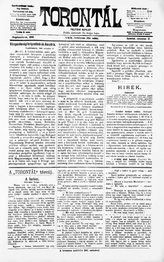 Torontál, 29. évf. 1900. november 17. 264. sz.