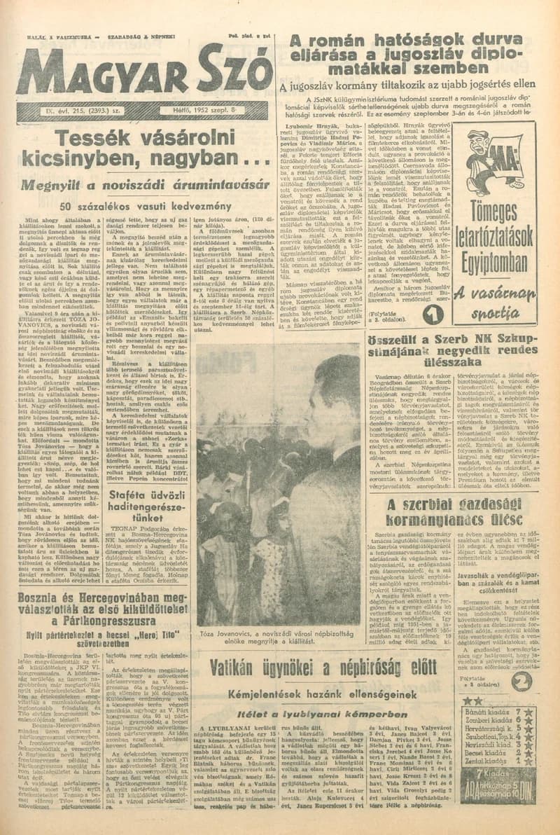 Magyar Szó, 9. évf. 1952. szeptember 8. 215. sz. 1–8. oldal