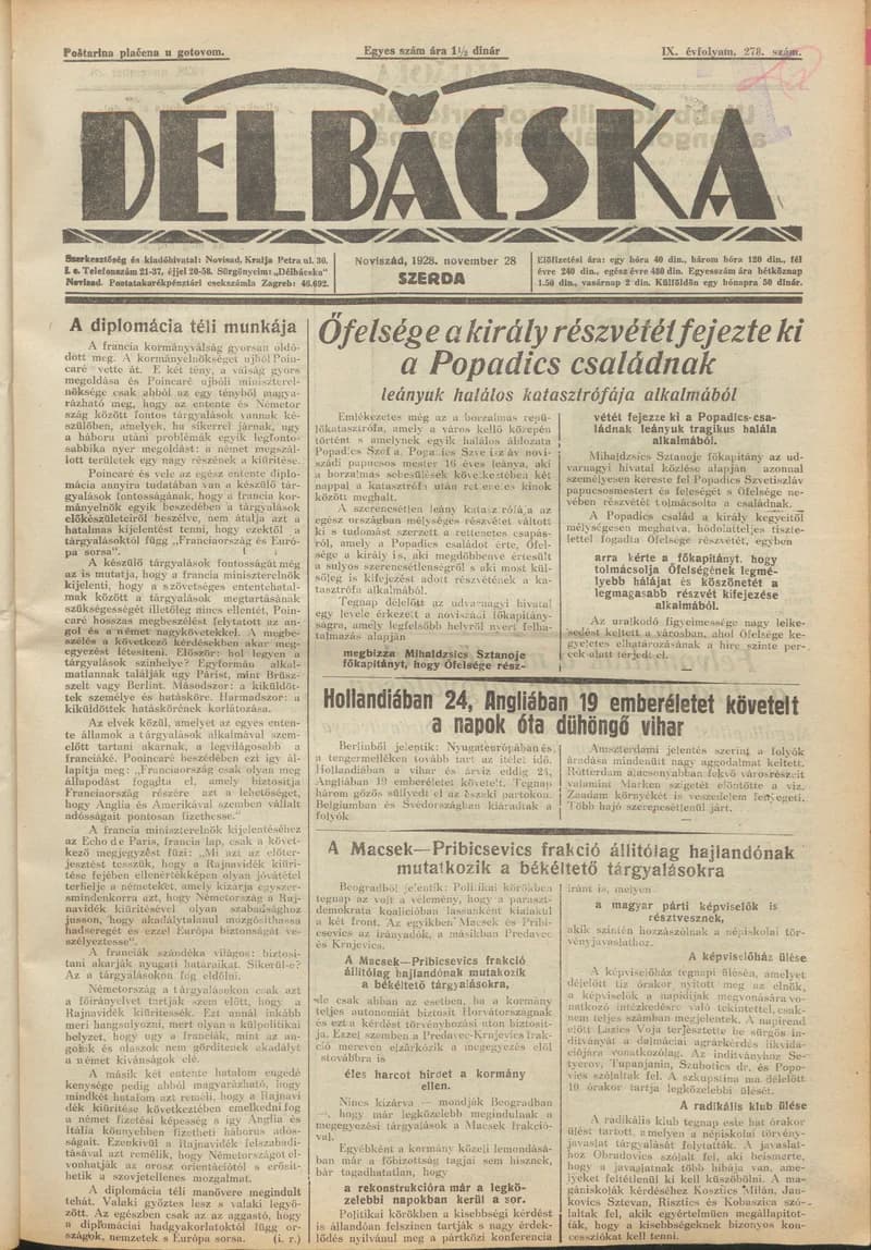 Délbácska, 9. évf. 1928. november 28. 278. sz.