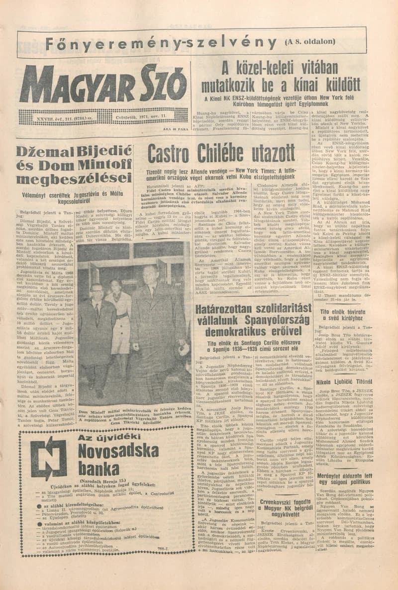 Magyar Szó, 28. évf. 1971. november 11. 311. sz. 1–16. oldal