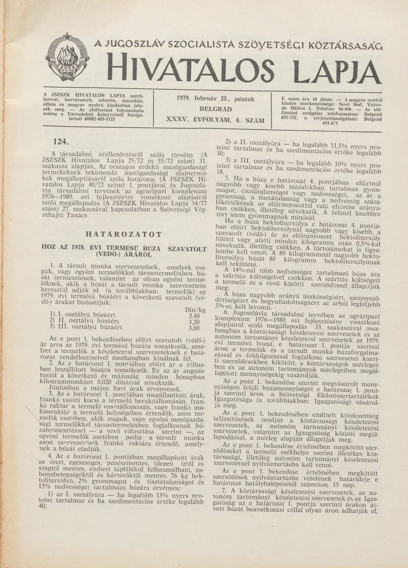A Jugoszláv Szocialista Szövetségi Köztársaság Hivatalos Lapja, 35. évf. 1979. február 23. 8. sz. 209–256. oldal