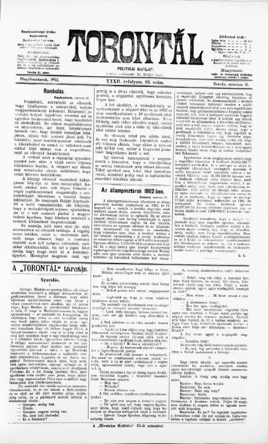 Torontál, 32. évf. 1903. március 18. 63. sz.
