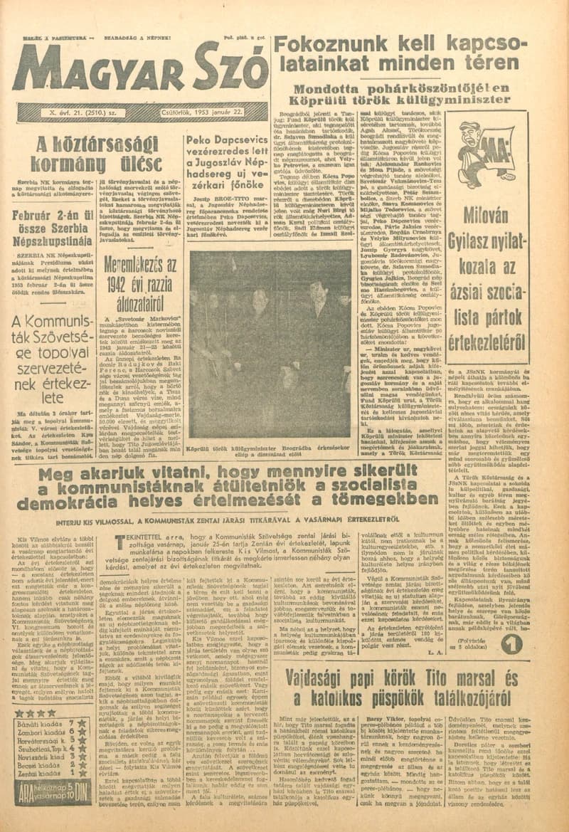 Magyar Szó, 10. évf. 1953. január 22. 21. sz. 1–10. oldal