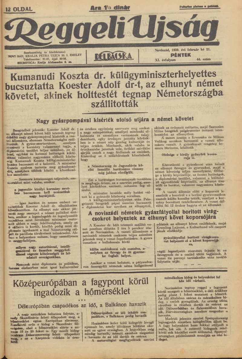 Reggeli Újság, 11. évf. 1930. február 21. 44. sz.