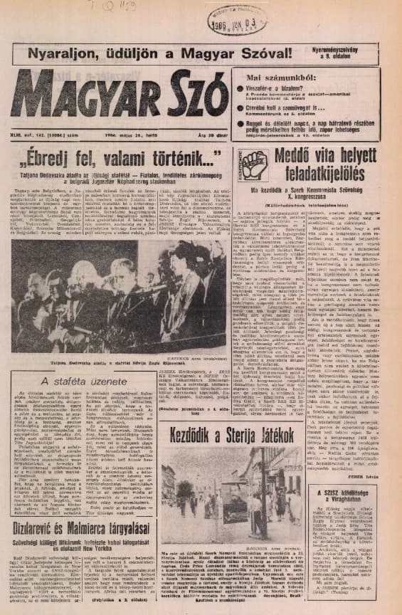 Magyar Szó, 43. évf. 1986. május 26. 142. sz. 1–20. oldal
