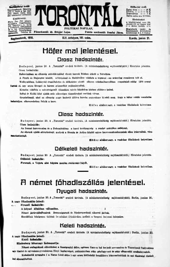 Torontál, 45. évf. 1916. június 21. 141. sz.