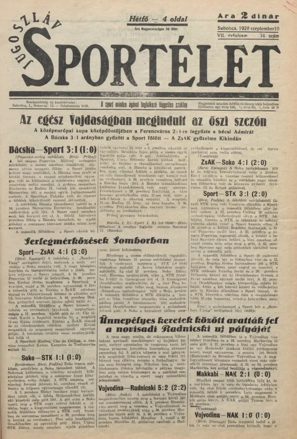 Jugoszláv sportélet, 7. évf. 1928. szeptember 10. 34. sz.