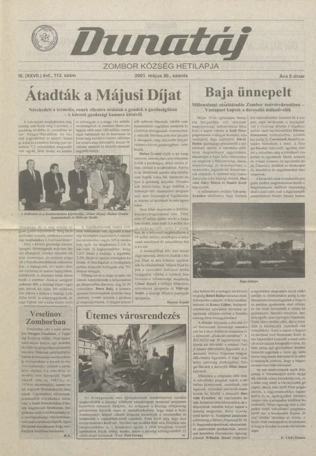 Dunatáj, 3. évf. 2001. május 30. 112. sz.