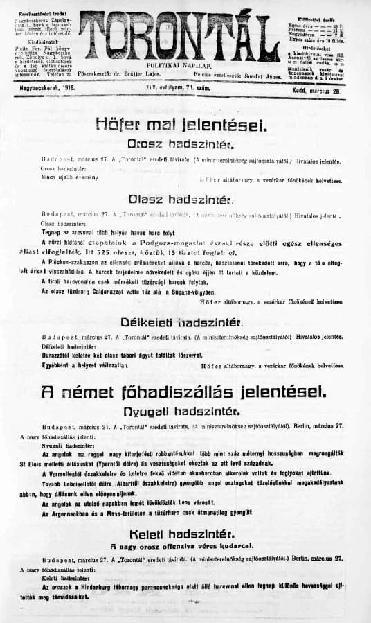 Torontál, 45. évf. 1916. március 28. 71. sz.