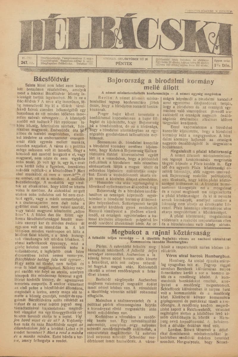 Délbácska, 4. évf. 1923. október 26. 247. sz.