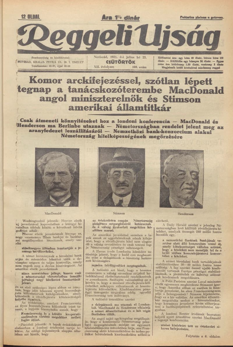 Reggeli Újság, 12. évf. 1931. július 23. 169. sz.