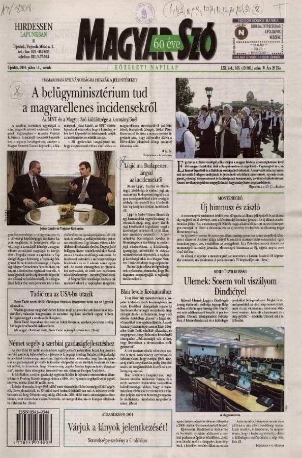 Magyar Szó, 61. évf. 2004. július 14. 163. sz. 1–20. oldal