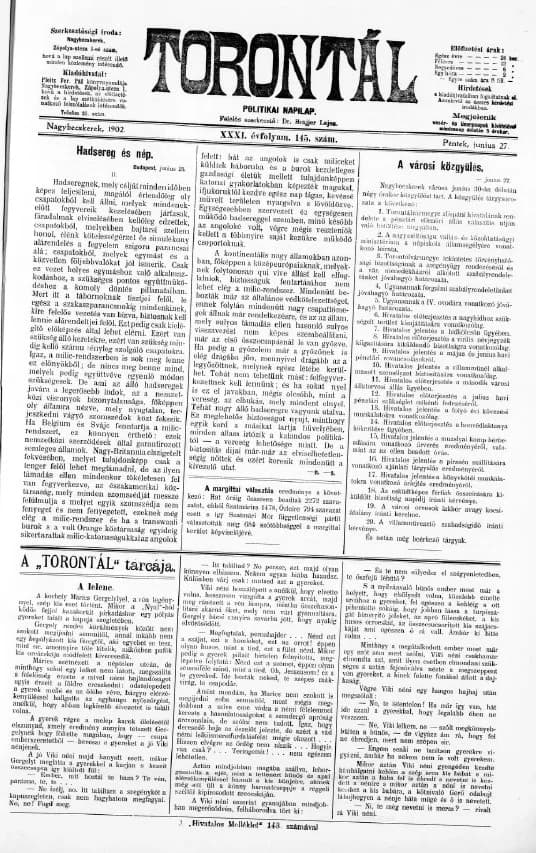 Torontál, 31. évf. 1902. június 27. 145. sz.