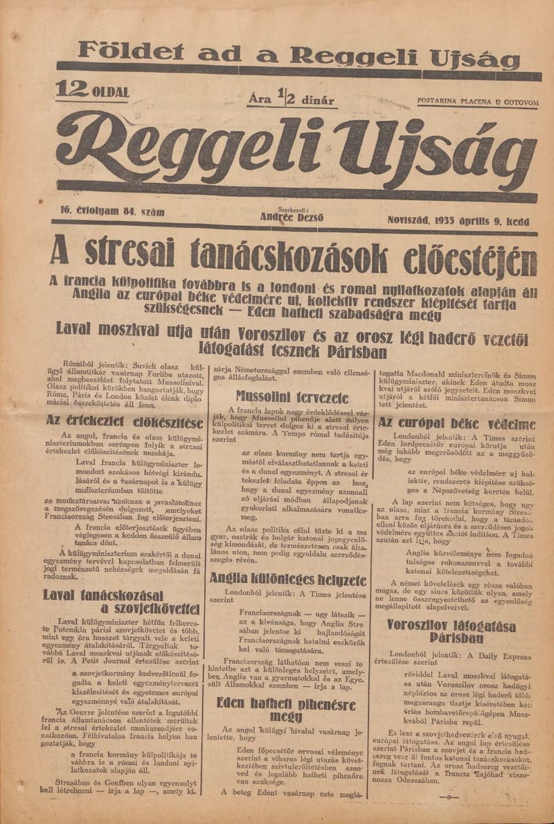 Reggeli Újság, 16. évf. 1935. április 9. 84. sz.